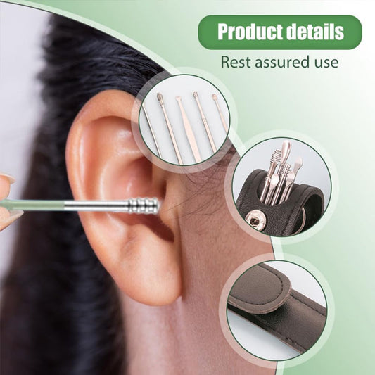 Professional Ear Cleaning Kit – Stainless Steel Ear Cleaner & Earwax Removal Tools with PU Leather Case