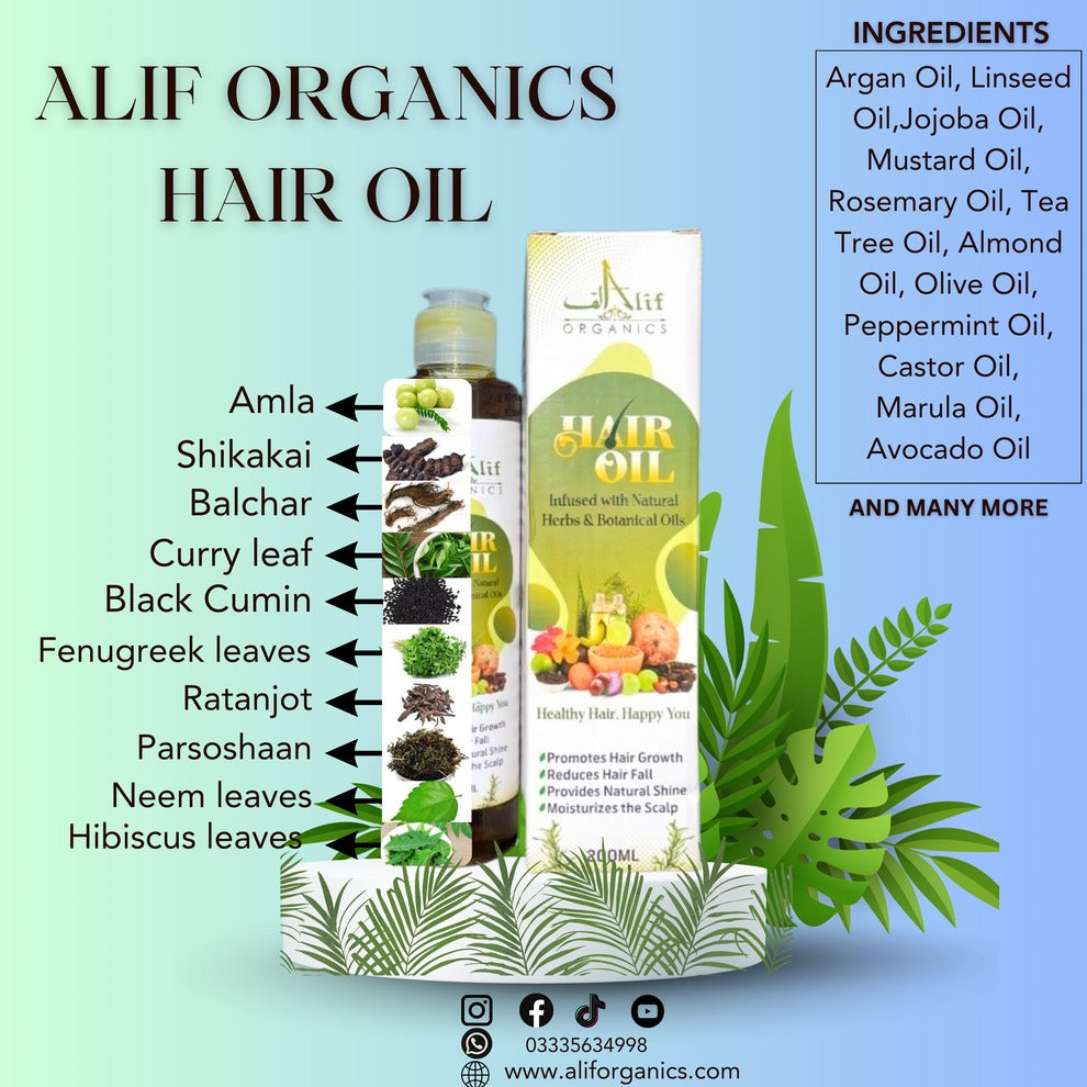 Alif Organics Natural Hair Oil 200ML – Herbal & Botanical Hair Growth Oil for Stronger, Healthier Hair