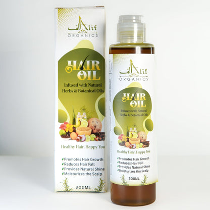 Alif Organics Natural Hair Oil 200ML – Herbal & Botanical Hair Growth Oil for Stronger, Healthier Hair