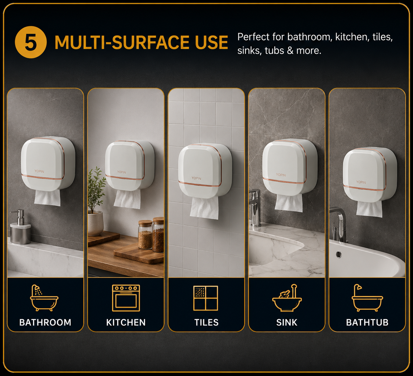 Wall Mounted Waterproof Tissue Paper Holder with Cover | Self Adhesive Toilet Paper Roll Holder for Bathroom & Kitchen