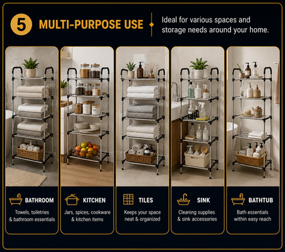 5 Tier Multi-Purpose Shoe Rack Organizer | Space Saving Metal Storage Shelf for Home