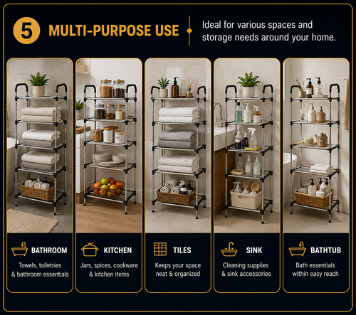 5 Tier Multi-Purpose Shoe Rack Organizer | Space Saving Metal Storage Shelf for Home