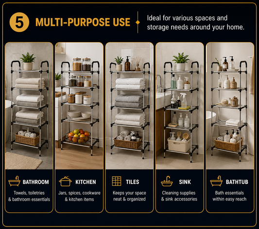 5 Tier Multi-Purpose Shoe Rack Organizer | Space Saving Metal Storage Shelf for Home