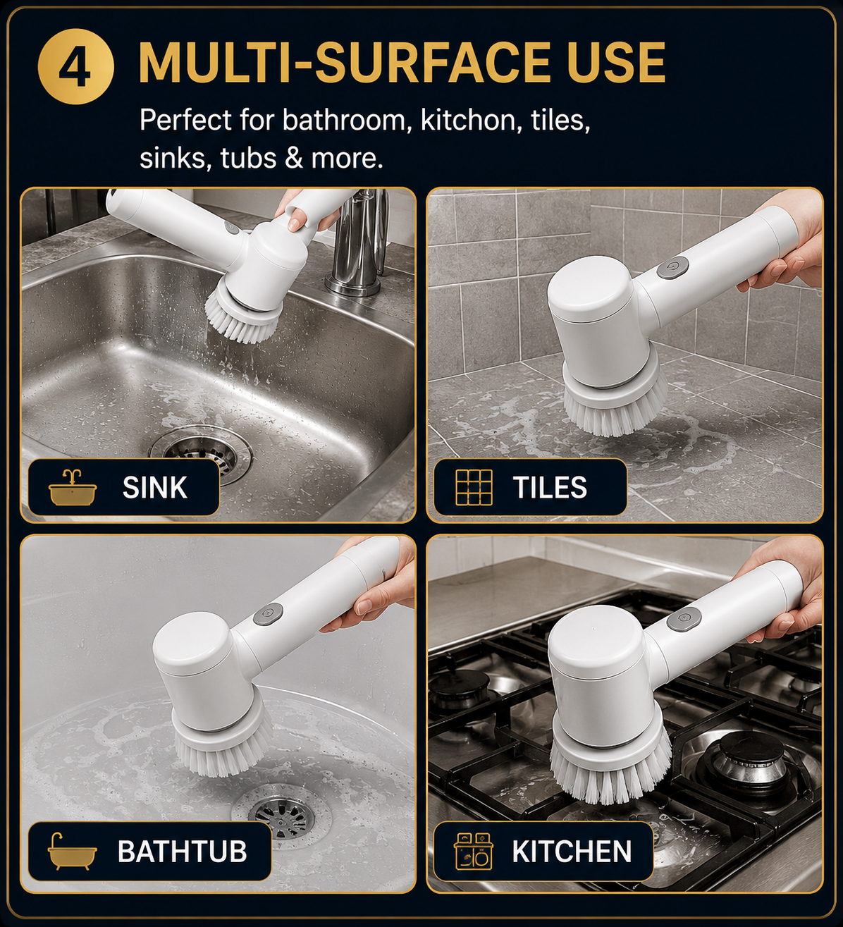 Electric Spin Scrubber Brush | Cordless Rechargeable Cleaning Brush for Bathroom, Kitchen & Tiles