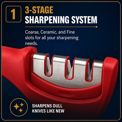 Premium Manual Knife Sharpener – 3 Stage Kitchen Knife Sharpening Tool for Home & Professional Use