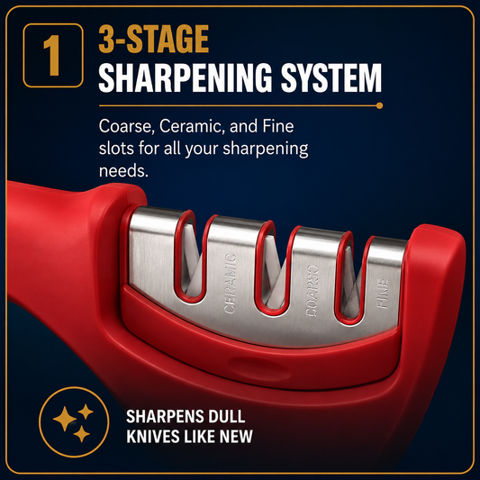 Premium Manual Knife Sharpener – 3 Stage Kitchen Knife Sharpening Tool for Home & Professional Use