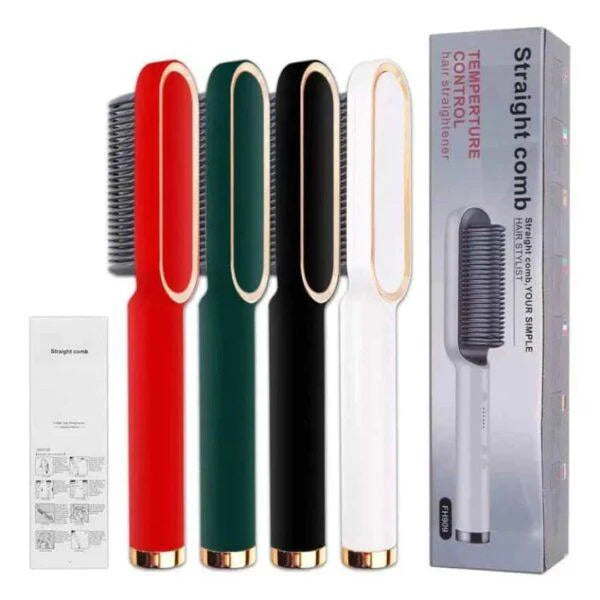 HQT-909B Ceramic Heated Hair Straightener Brush – 2-in-1 Hair Styling & Straightening Brush (Random Color)