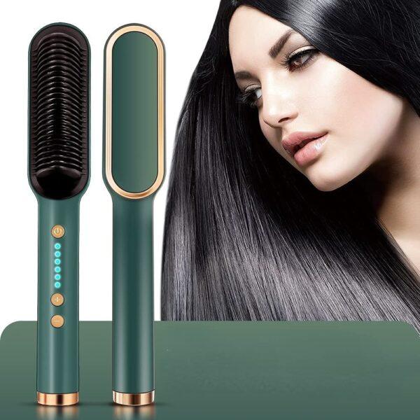 HQT-909B Ceramic Heated Hair Straightener Brush – 2-in-1 Hair Styling & Straightening Brush (Random Color)