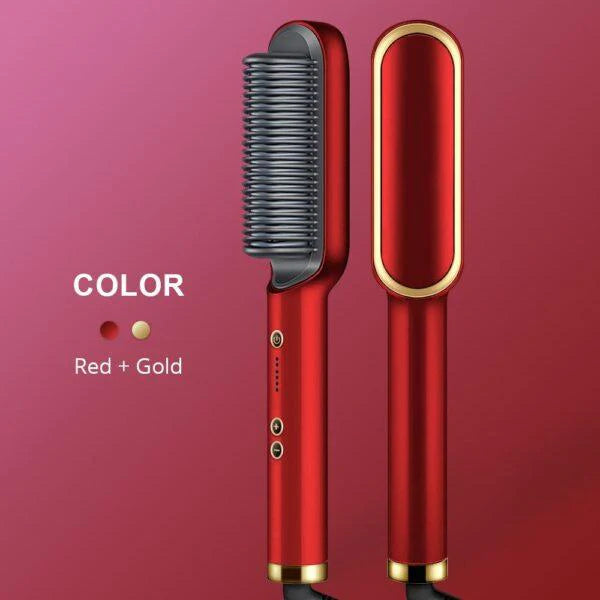 HQT-909B Ceramic Heated Hair Straightener Brush – 2-in-1 Hair Styling & Straightening Brush (Random Color)
