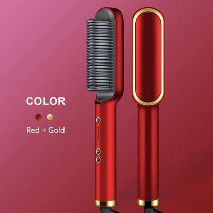 HQT-909B Ceramic Heated Hair Straightener Brush – 2-in-1 Hair Styling & Straightening Brush (Random Color)