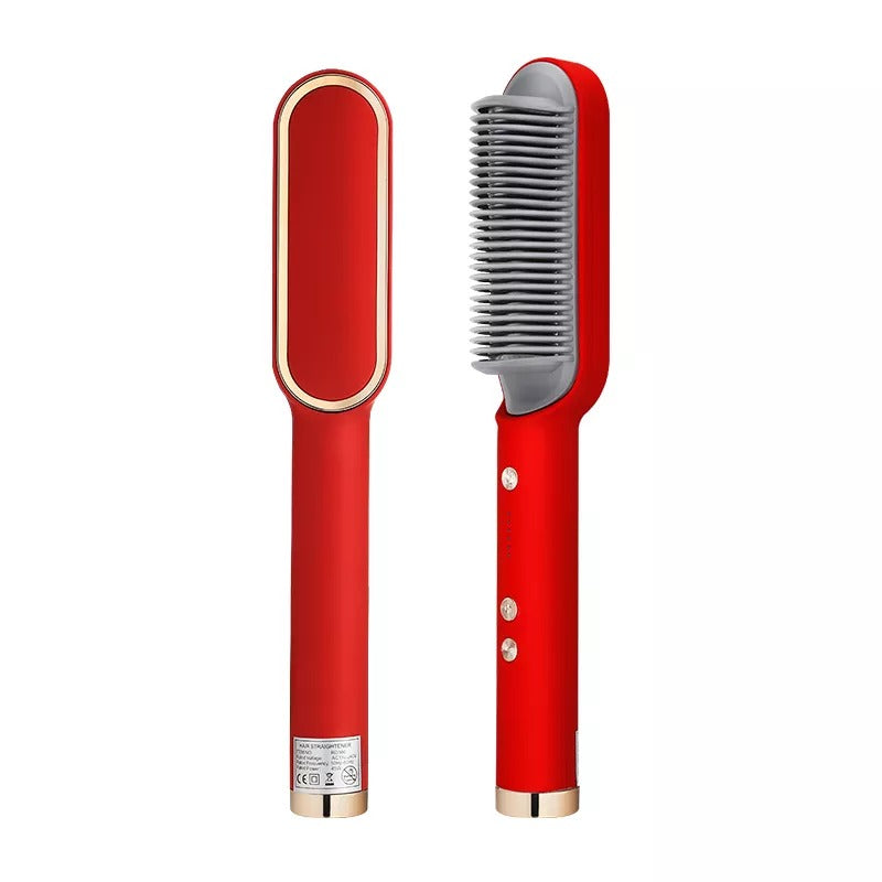 HQT-909B Ceramic Heated Hair Straightener Brush – 2-in-1 Hair Styling & Straightening Brush (Random Color)