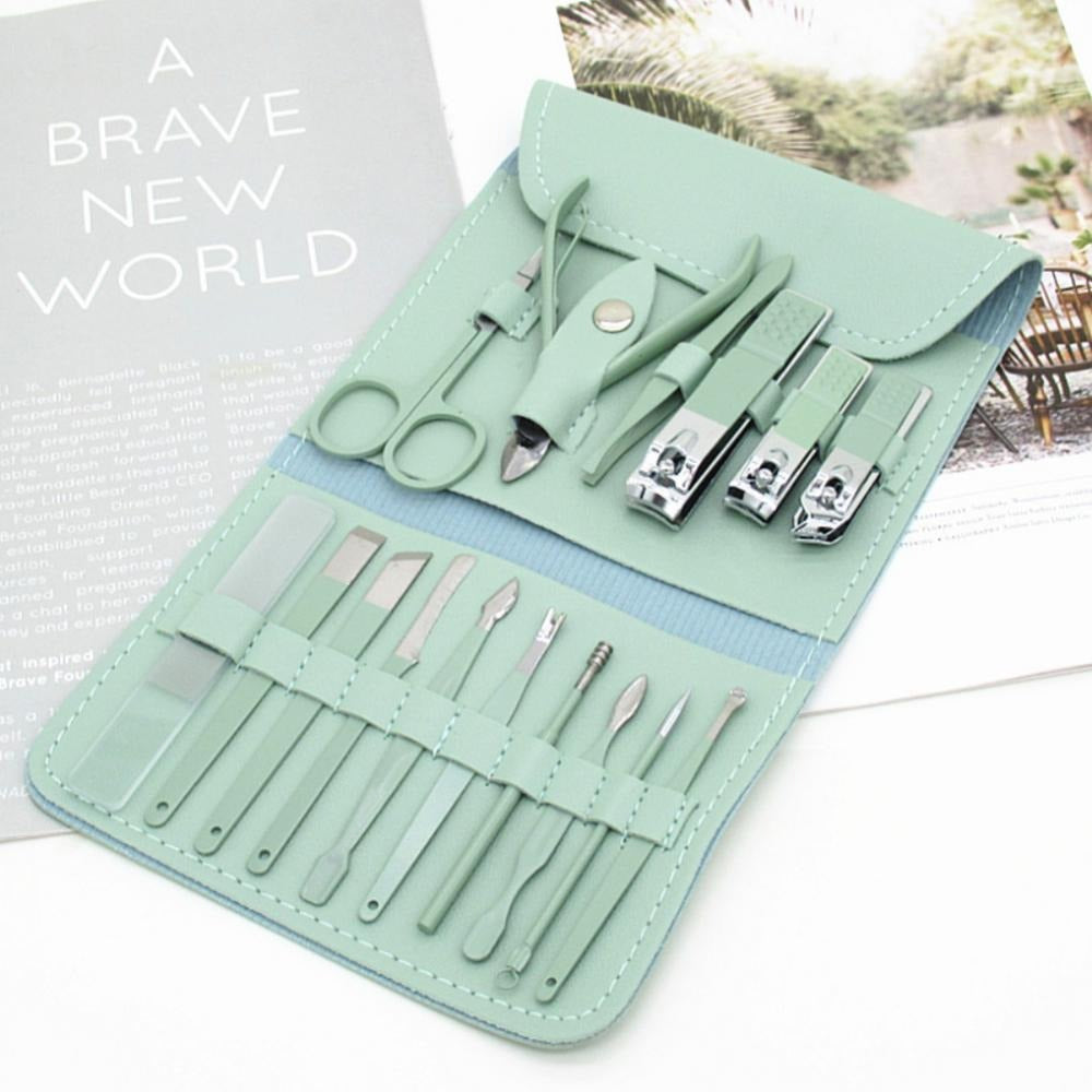 16-Piece Manicure & Pedicure Kit – Premium Stainless Steel Nail Care & Grooming Set with Travel Case (Random Color)