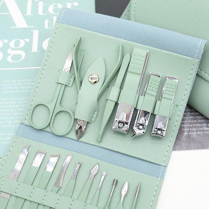 16-Piece Manicure & Pedicure Kit – Premium Stainless Steel Nail Care & Grooming Set with Travel Case (Random Color)